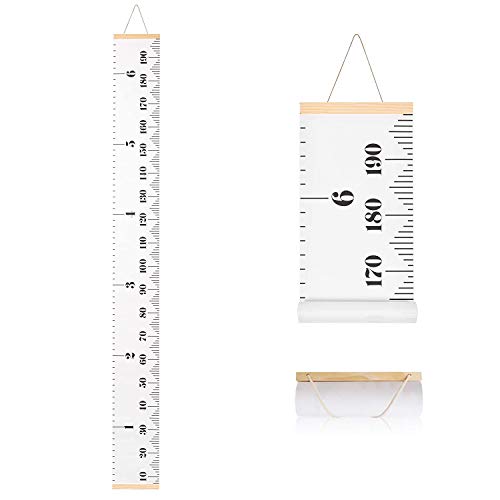 SUJAYU Growth Chart for Kids, Canvas Height Chart Ruler Removable Wood Hanging Wall Ruler Measurement Chart for Home Decoration (White)