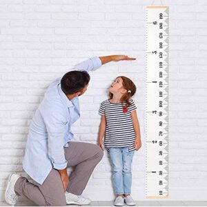 SUJAYU Growth Chart for Kids, Canvas Height Chart Ruler Removable Wood Hanging Wall Ruler Measurement Chart for Home Decoration (White)