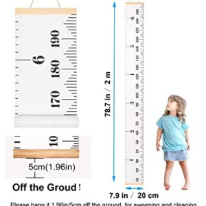 SUJAYU Growth Chart for Kids, Canvas Height Chart Ruler Removable Wood Hanging Wall Ruler Measurement Chart for Home Decoration (White)