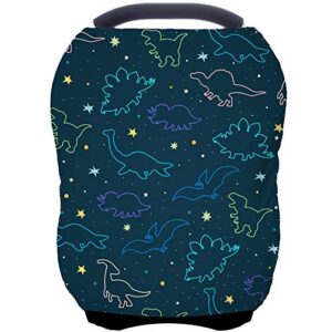 car seat covers canopy cover - multi-use cover carseat canopy, breathable breastfeeding cover, car seat covers for bbies, boys & girls shower gifts (dark blue dinosaur)