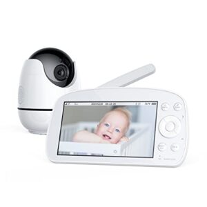 konnek stein baby video monitor, baby monitor with camera and audio 720p hd resolution, 5.5" display, remote pan/tilt/zoom, two way audio, night vision, lullabies, room temperature, for new parents