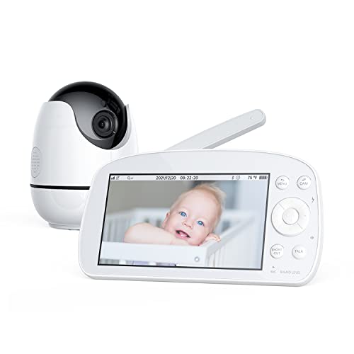 Konnek Stein Baby Video Monitor, Baby Monitor with Camera and Audio 720P HD Resolution, 5.5" Display, Remote Pan/Tilt/Zoom, Two Way Audio, Night Vision, Lullabies, Room Temperature, for New Parents