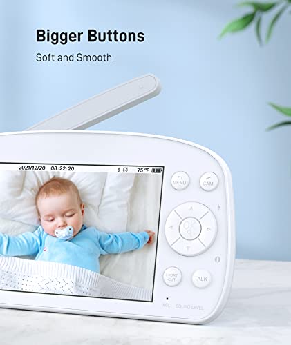 Konnek Stein Baby Video Monitor, Baby Monitor with Camera and Audio 720P HD Resolution, 5.5" Display, Remote Pan/Tilt/Zoom, Two Way Audio, Night Vision, Lullabies, Room Temperature, for New Parents