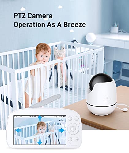 Konnek Stein Baby Video Monitor, Baby Monitor with Camera and Audio 720P HD Resolution, 5.5" Display, Remote Pan/Tilt/Zoom, Two Way Audio, Night Vision, Lullabies, Room Temperature, for New Parents