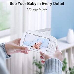 Konnek Stein Baby Video Monitor, Baby Monitor with Camera and Audio 720P HD Resolution, 5.5" Display, Remote Pan/Tilt/Zoom, Two Way Audio, Night Vision, Lullabies, Room Temperature, for New Parents