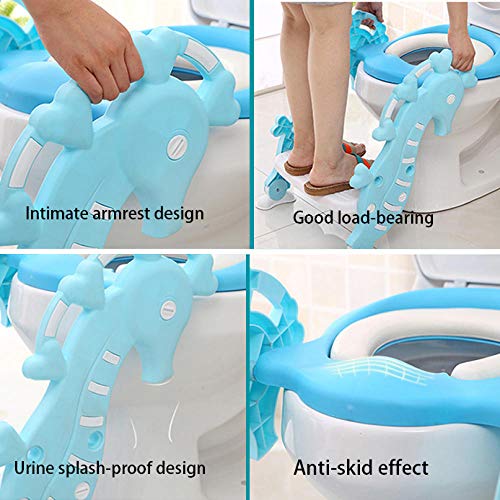 Yellow Ladder Step Potty Seahorse Pattern Adjustable Seat Step Stool with Step Stool,up to 50kg,Toilet Seat with Stairs for Children Travel & Home WC Use