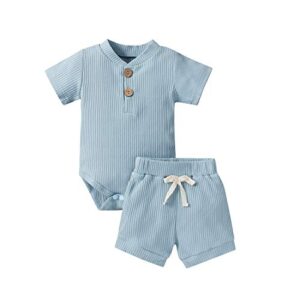 ledy champswiin summer newborn baby boy girl clothes set ribbed outfits unisex infant solid short sleeve tops shorts 2pcs