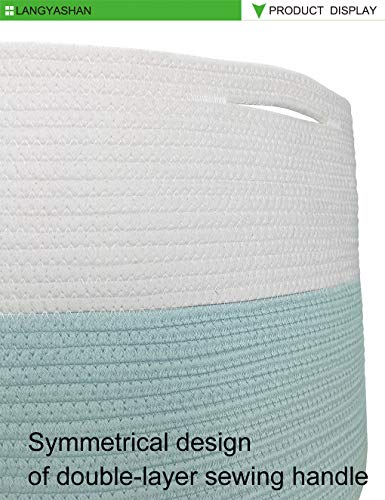 LANGYASHAN 21.65" x 13.78" XXXLarge Woven Cotton Rope Basket Decorative Blanket Basket for Living Room Toys Sofa Throws Storage Towels or Nursery Laundry Hamper Basket with Handles Laundry Basket (Blue)