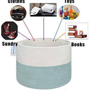 LANGYASHAN 21.65" x 13.78" XXXLarge Woven Cotton Rope Basket Decorative Blanket Basket for Living Room Toys Sofa Throws Storage Towels or Nursery Laundry Hamper Basket with Handles Laundry Basket (Blue)