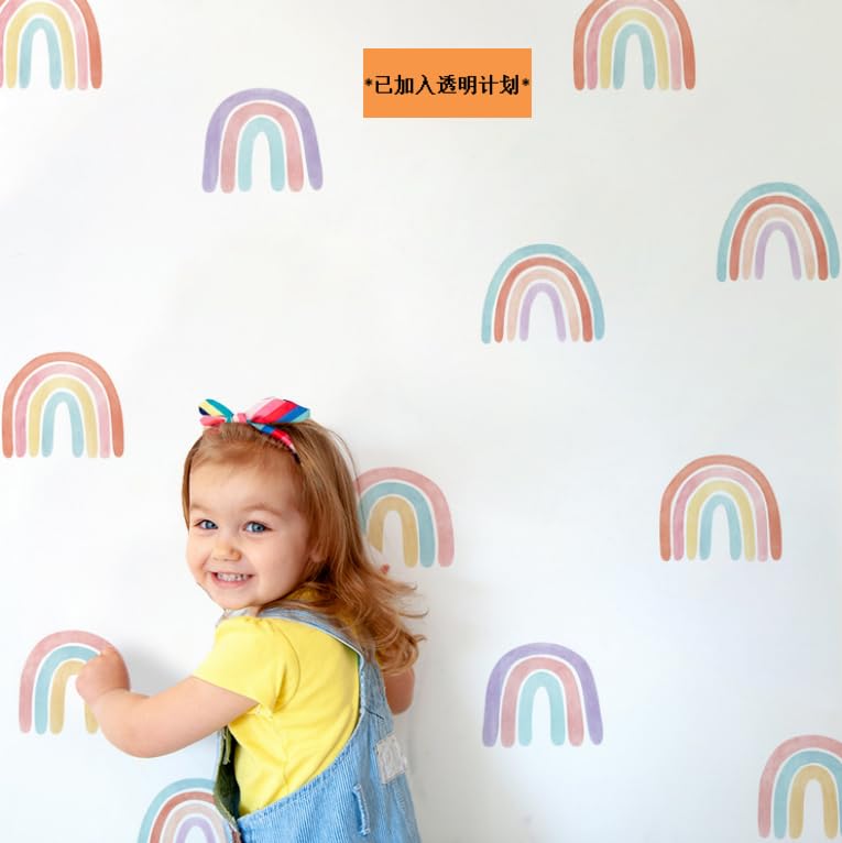 Rainbow Wall Decals for Girl Bedroom Kids Room Decor, Peel and Stick Wallpaper Rainbow Wall Stickers Mural Vinyl 36 Pcs