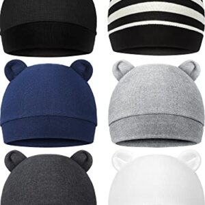 6 Pieces Newborn Baby Hat Bear Ears Infant Caps Baby Boy Girl Toddler Hats Infant Beanie Caps for 0-3 Months (Black White, Black, Navy Blue, Black Gray, Gray, White)