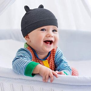 6 Pieces Newborn Baby Hat Bear Ears Infant Caps Baby Boy Girl Toddler Hats Infant Beanie Caps for 0-3 Months (Black White, Black, Navy Blue, Black Gray, Gray, White)