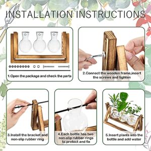 Waytoeast Plant Propagation Stations, Desktop Air Plant Terrarium with Wooden Stand Propagation Planters Glass for Hydroponics Plants Office Home Gardening Gifts for Women - 3 Bulb Vase