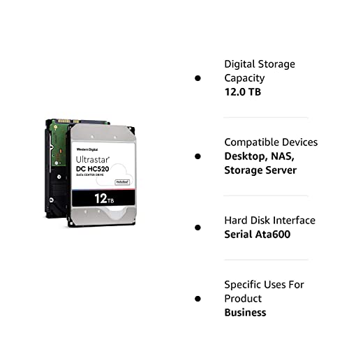 HGST WD Ultrastar DC HC520 12TB SATA 6Gb/s 3.5-Inch Data Center Hard Drive - HUH721212ALE600 (0F29590) (Renewed)