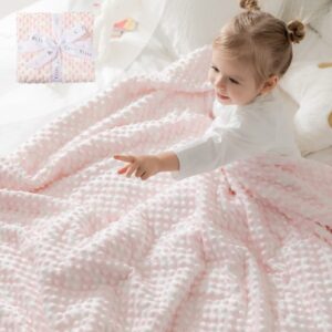 plush embossed raised dot baby blanket for boys and girls, soft velbo mink dotted double layer receiving blanket bamboo fabric backing for newborn premium quality blanket, pink 50" x 60