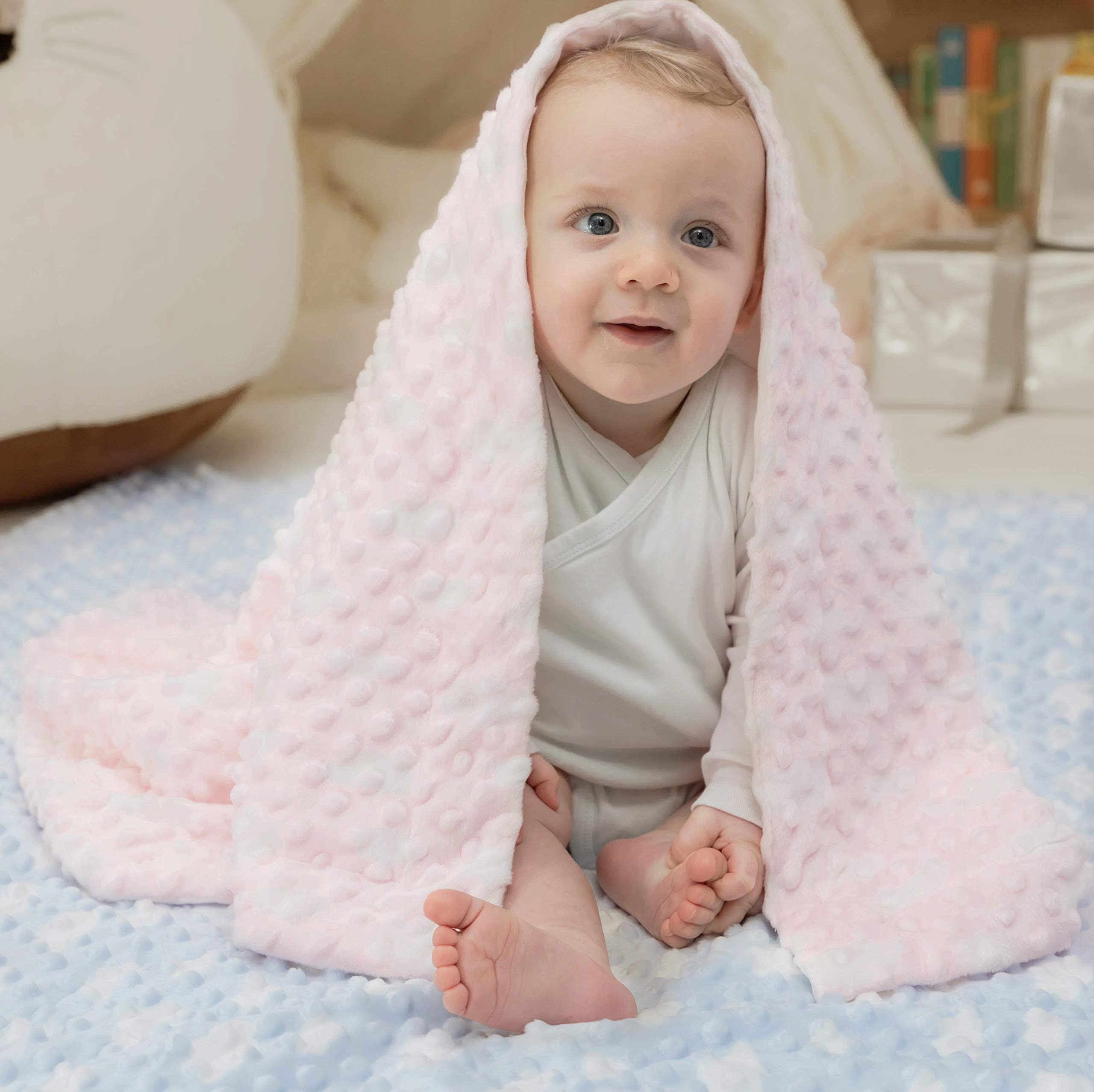 Plush Embossed Raised Dot Baby Blanket for Boys and Girls, Soft Velbo Mink Dotted Double Layer Receiving Blanket Bamboo Fabric Backing for Newborn Premium Quality Blanket, Pink 50" x 60