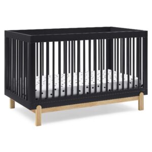 delta children poppy 4-in-1 convertible crib, greenguard gold certified, midnight grey/natural