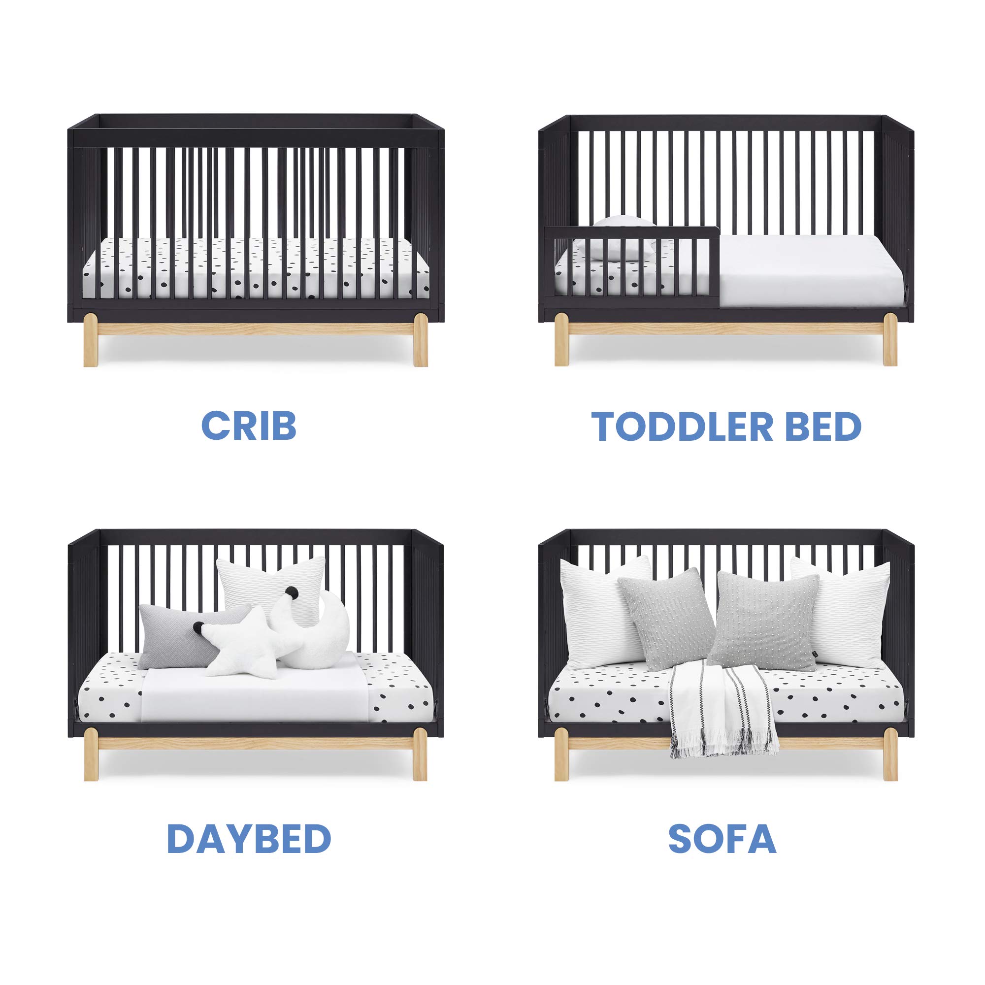 Delta Children Poppy 4-in-1 Convertible Crib, Greenguard Gold Certified, Midnight Grey/Natural