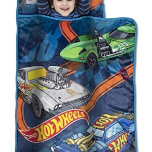 Hot Wheels Race Car Toddler Nap-Mat - Includes Pillow & Fleece Blanket – Great for Boys and Girls Napping at Daycare, Preschool, Or Kindergarten - Fits Sleeping Toddlers and Young Children