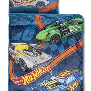 Hot Wheels Race Car Toddler Nap-Mat - Includes Pillow & Fleece Blanket – Great for Boys and Girls Napping at Daycare, Preschool, Or Kindergarten - Fits Sleeping Toddlers and Young Children