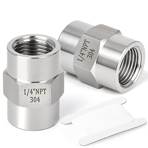 TAISHER 2PCS Forging of 304 Stainless Steel Pipe Fitting, Coupling, 1/4-Inch Female Pipe x 1/4-Inch Female Pipe