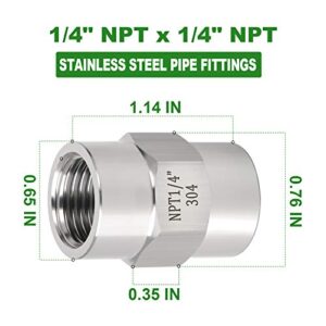 TAISHER 2PCS Forging of 304 Stainless Steel Pipe Fitting, Coupling, 1/4-Inch Female Pipe x 1/4-Inch Female Pipe