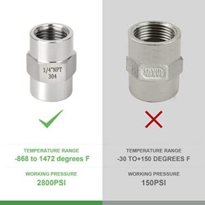 TAISHER 2PCS Forging of 304 Stainless Steel Pipe Fitting, Coupling, 1/4-Inch Female Pipe x 1/4-Inch Female Pipe