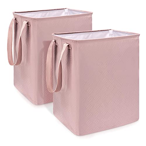 2 Pack Laundry Basket, NOBLE DUCK 65L Collapsible Foldable Laundry Hamper with Handles for Dirty Clothes, Toys Organizer, Pink Laudry Basket for Baby Girls