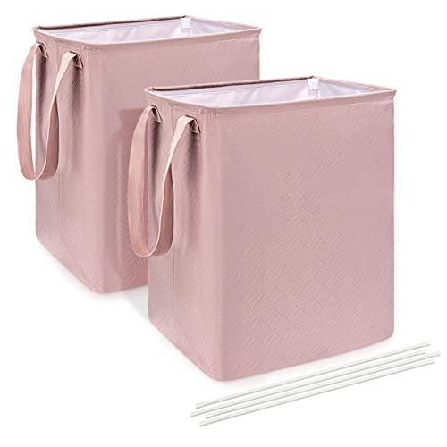 2 Pack Laundry Basket, NOBLE DUCK 65L Collapsible Foldable Laundry Hamper with Handles for Dirty Clothes, Toys Organizer, Pink Laudry Basket for Baby Girls