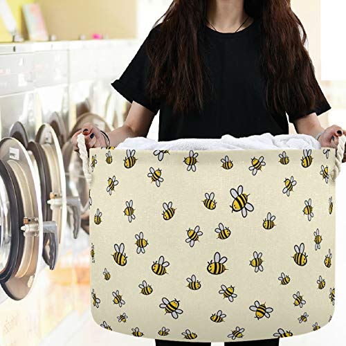 visesunny Cute Bee Pattern Laundry Baskets Fabric Storage Bin Storage Box Collapsible Storage Basket Toy Clothes Shelves Basket for Bathroom,Bedroom,Nursery,Closet,Office