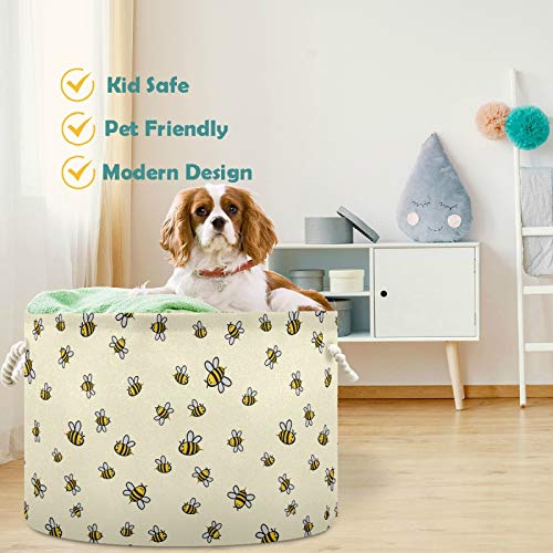 visesunny Cute Bee Pattern Laundry Baskets Fabric Storage Bin Storage Box Collapsible Storage Basket Toy Clothes Shelves Basket for Bathroom,Bedroom,Nursery,Closet,Office