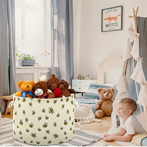 visesunny Cute Bee Pattern Laundry Baskets Fabric Storage Bin Storage Box Collapsible Storage Basket Toy Clothes Shelves Basket for Bathroom,Bedroom,Nursery,Closet,Office