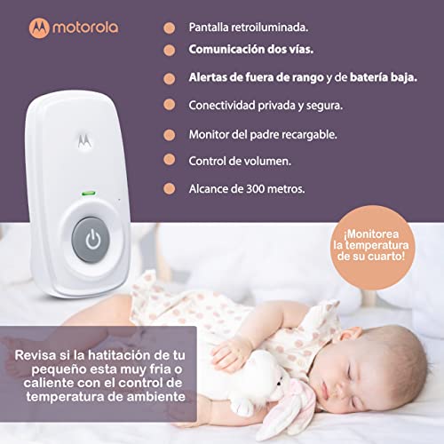 Motorola MBP24 Audio Baby Monitor with Room Temperature Display, High Sensitivity Microphone and Two-Way Talk, White