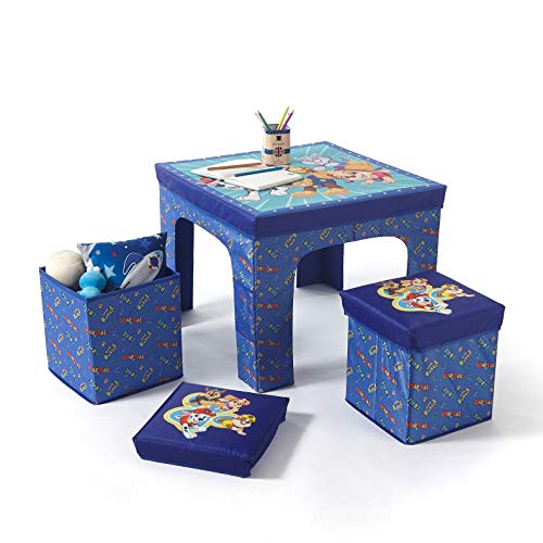 Idea Nuova Paw Patrol 3 Piece Collapsible Set with Storage Table and 2 Ottomans, Blue