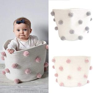 camidy cotton rope pom storage basket, baby photography props basket toy towel blanket storage bin