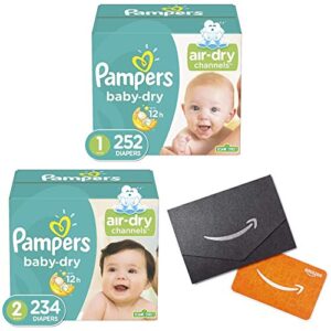 diapers newborn/size 1 (8-14 lb), 252 count - pampers baby dry disposable baby diapers with diapers size 2, 234 count and amazon.com gift card in a mini envelope