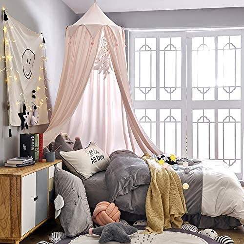 Mybbrm Princess Canopy for Girls Bed with Tassels Hideaway Tent for Kids Rooms or Cribs Nursery for Decoration, Playing,Reading,Sleep as Hanging House Castle