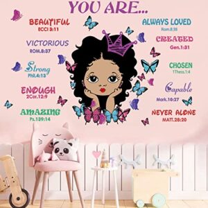 Black Girl You Are Beautiful Inspirational Quote Wall Decal with Butterflies Motivational Saying Positive Sticker Decor African American Girl Bedroom Wall Sticker for Baby Bedroom Wall Art Decoration for Kid Toddler Room.