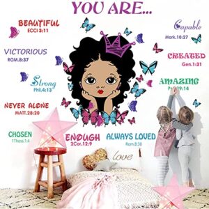 Black Girl You Are Beautiful Inspirational Quote Wall Decal with Butterflies Motivational Saying Positive Sticker Decor African American Girl Bedroom Wall Sticker for Baby Bedroom Wall Art Decoration for Kid Toddler Room.