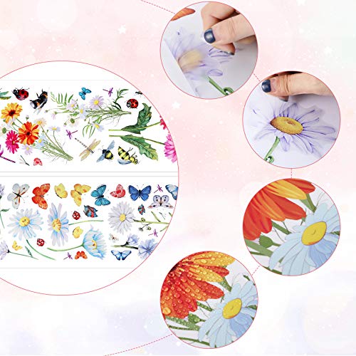 64 Pcs Flowers Butterflies Wall Decals Chrysanthemums Dragonflies Wall Sticker Botanical Peel and Stick Art Removable PVC Garden Decal for Kids Nursery Classroom Bedroom Decor(Colorful)