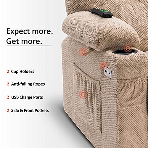 MCombo Electric Power Swivel Glider Rocker Recliner Chair with Cup Holders for Nursery, Hand Remote Control, USB Ports, 2 Side & Front Pockets, Plush Fabric 7797 (Beige)