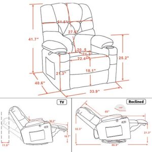 MCombo Electric Power Swivel Glider Rocker Recliner Chair with Cup Holders for Nursery, Hand Remote Control, USB Ports, 2 Side & Front Pockets, Plush Fabric 7797 (Beige)