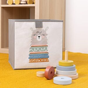 Navaris Kids Storage Cubes (Set of 3) - Storage Boxes 11x11x11 with Animal Designs - Children's Cube Bins Fabric Organizer Bin - Alpaca/Giraffe/Owl