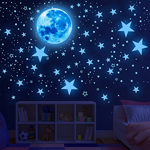 Glow in The Dark Stars for Ceiling,Glow in The Dark Stars and Moon Wall Decals, 1088 Pcs Ceiling Stars Glow in The Dark Kids Wall Decors, Perfect for Kids Nursery Bedroom Living Room (Blue)