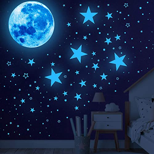 Glow in The Dark Stars for Ceiling,Glow in The Dark Stars and Moon Wall Decals, 1088 Pcs Ceiling Stars Glow in The Dark Kids Wall Decors, Perfect for Kids Nursery Bedroom Living Room (Blue)