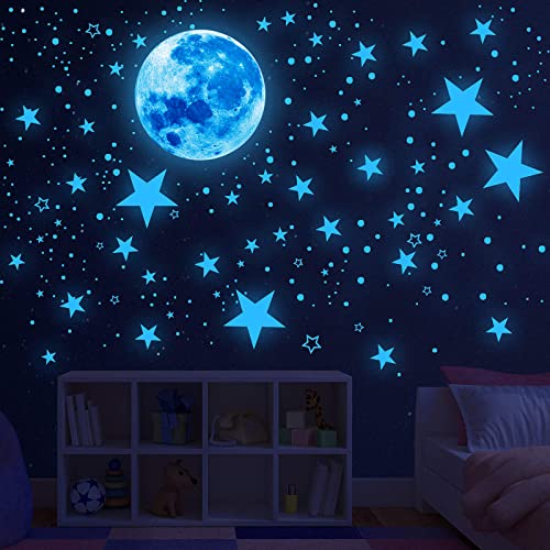 Glow in The Dark Stars for Ceiling,Glow in The Dark Stars and Moon Wall Decals, 1088 Pcs Ceiling Stars Glow in The Dark Kids Wall Decors, Perfect for Kids Nursery Bedroom Living Room (Blue)