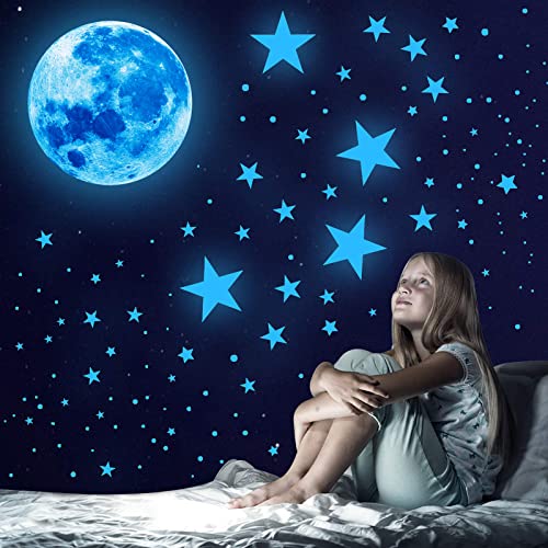 Glow in The Dark Stars for Ceiling,Glow in The Dark Stars and Moon Wall Decals, 1088 Pcs Ceiling Stars Glow in The Dark Kids Wall Decors, Perfect for Kids Nursery Bedroom Living Room (Blue)