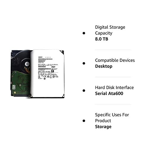 HGST Ultrastar He8 HUH728080ALE601 8TB 7200RPM 128MB Cache SATA 6.0Gb/s 3.5inch Enterprise Hard Drive - 5 Year Warranty (Renewed), Mechanical Hard Disk