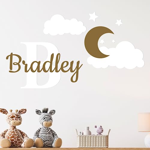 Personalized Moon, Clouds and Stars Wall Decor I Custom Name for Your Baby Room Decoration I Nursery Decor for Girls & Boys I Multiple Options for Customization I Glitter Letters Colors Available