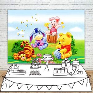 Infant Bear Baby Shower Backdrop 7x5 Floral Spring Bear Background 1st Birthday for Kids Vinyl Pooh and His Friend Backgrounds for Party Decor